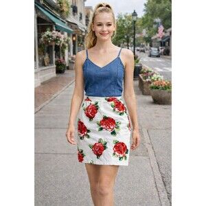 Tommy Hilfiger Pink Rose White Skirt Size 14 Fully Lined Cotton  NEW